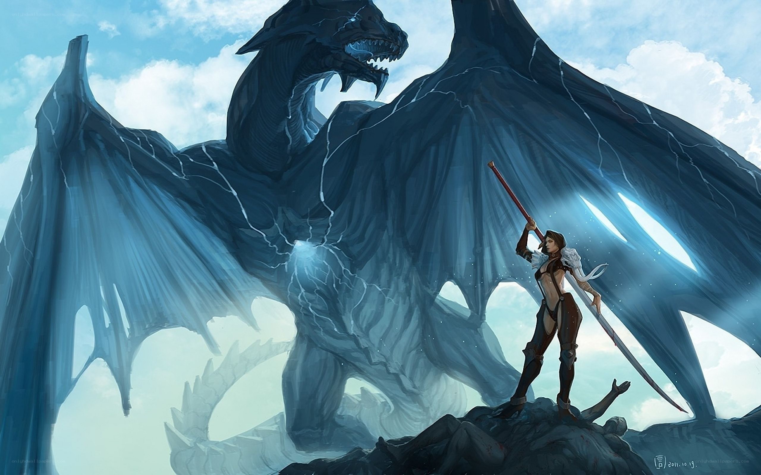 Warrior facing a dragon