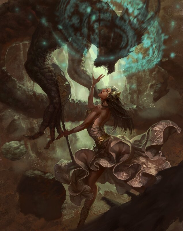 Warrior facing a giant beast