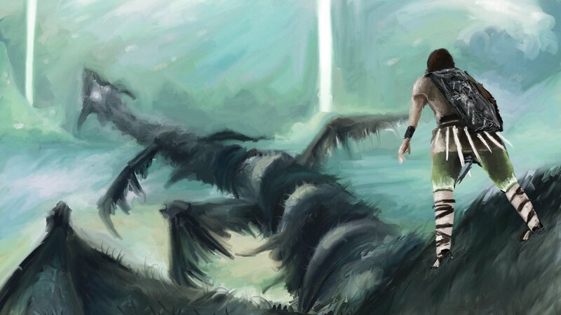 warrior facing a giant creature