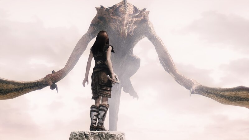 warrior facing a giant dragon