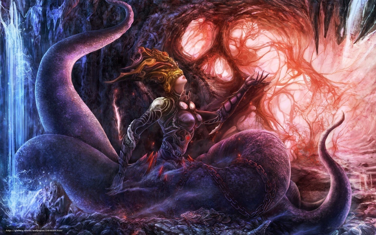 warrior facing a monstrous entity