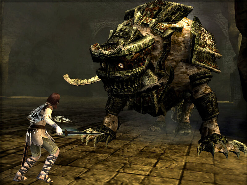warrior facing armored beast