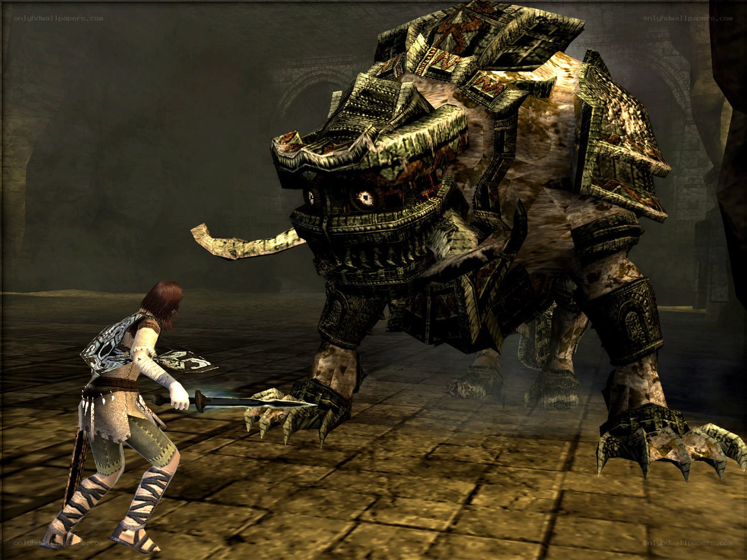 warrior facing armored beast