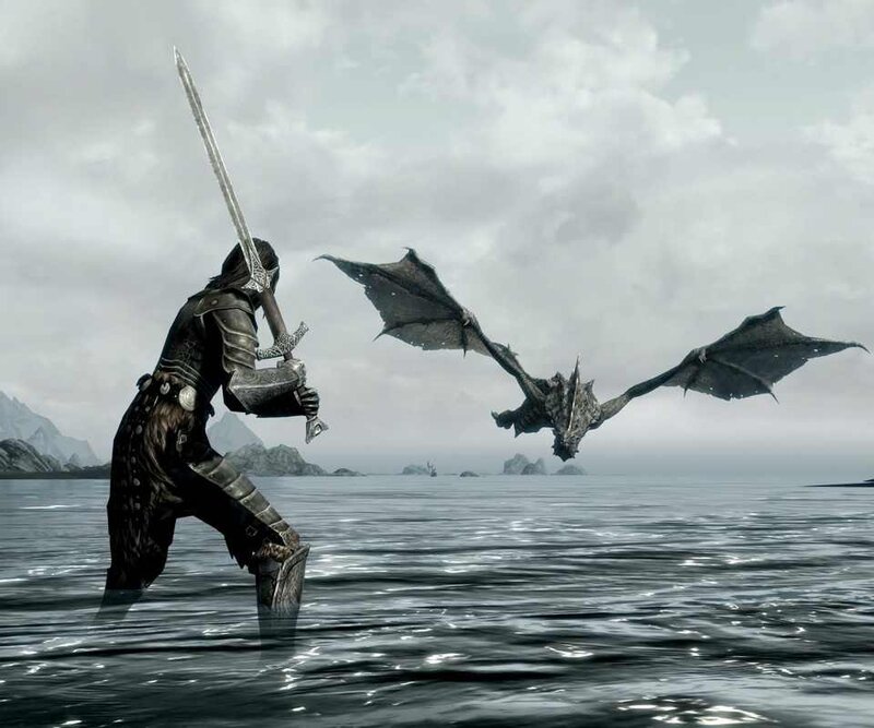 Warrior Facing Dragon — Gray