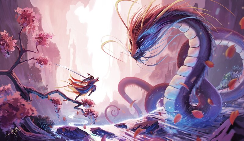 Warrior Facing Dragon — Purple