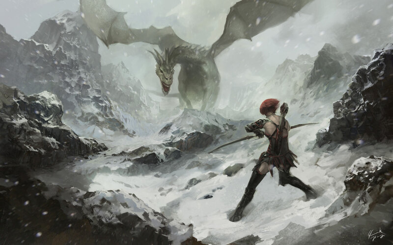 Warrior Facing Dragon — White