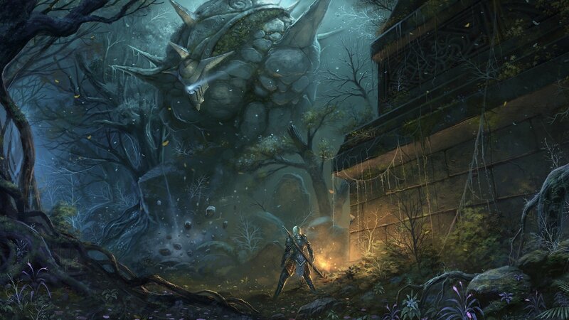 Warrior facing giant beast