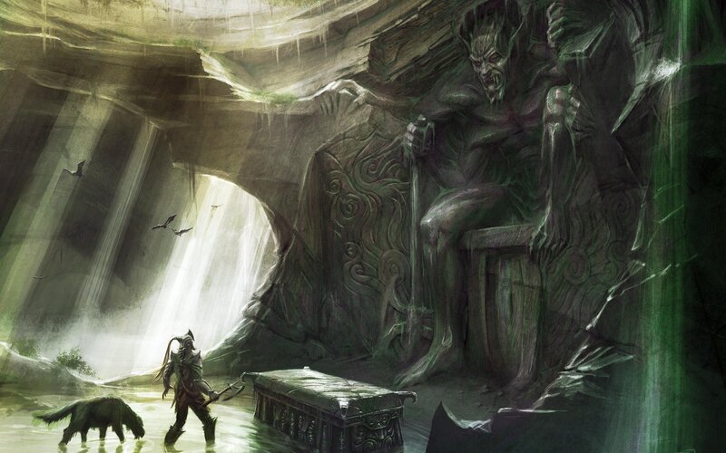 Warrior Facing Giant Monster — Green