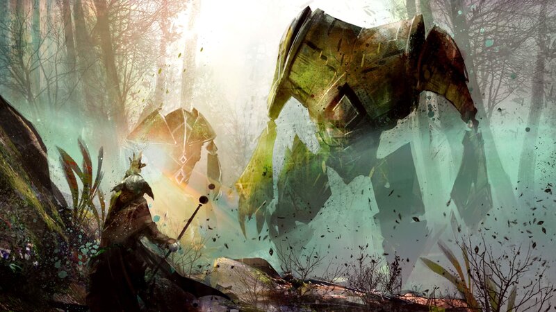 Warrior Facing Giant Robot — Green
