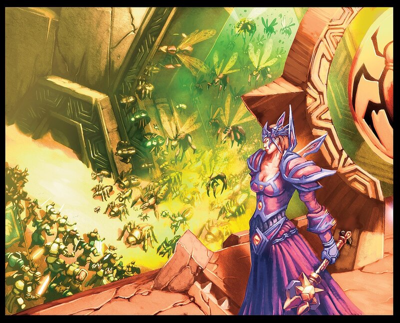 Warrior facing insect swarm