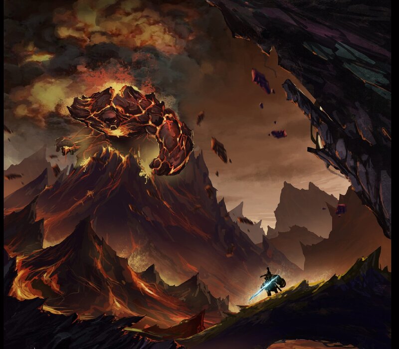 Warrior Facing Lava Monster — Red