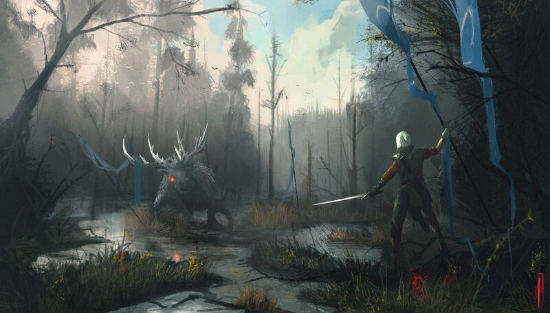 Warrior Facing Monster — Green