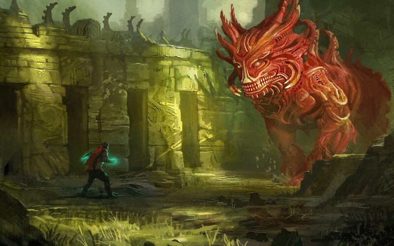 Warrior Facing Red Monster