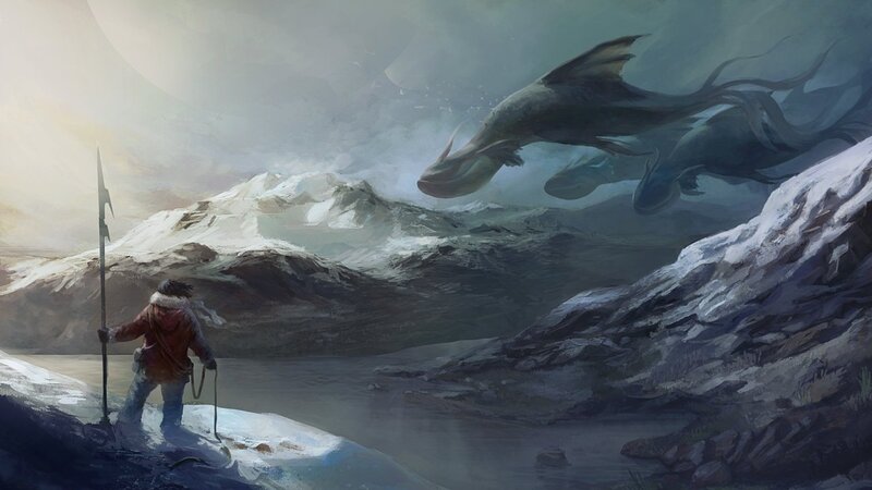 Warrior facing sea monster
