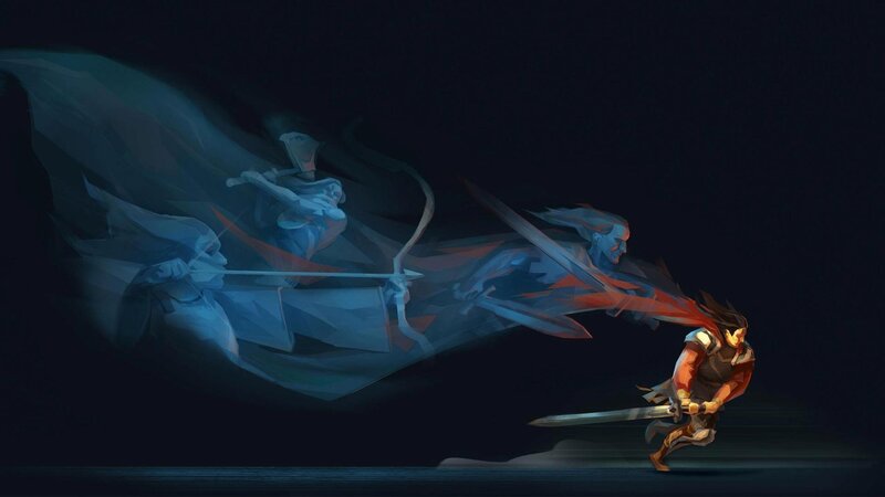 Warrior facing spectral warriors