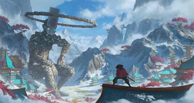 Warrior Facing Stone Giant — Blue