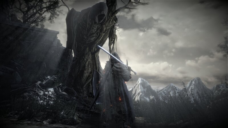 Warrior Facing Tree Monster — Gray