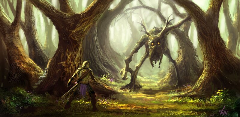 Warrior Facing Tree Monster — Green