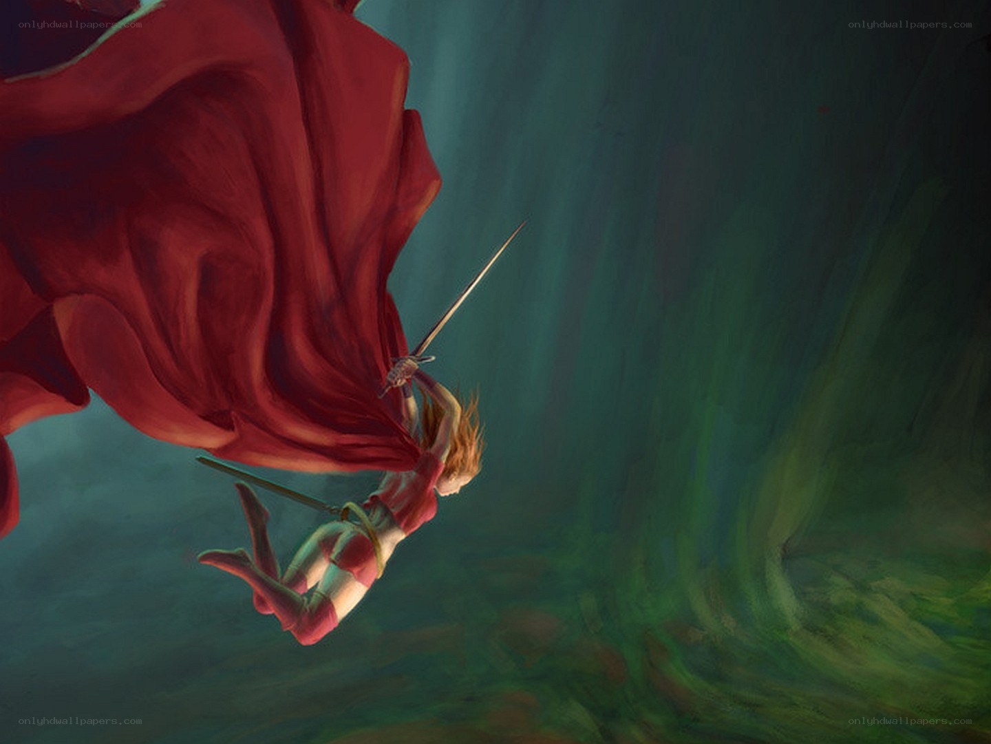 Warrior falling through a vortex