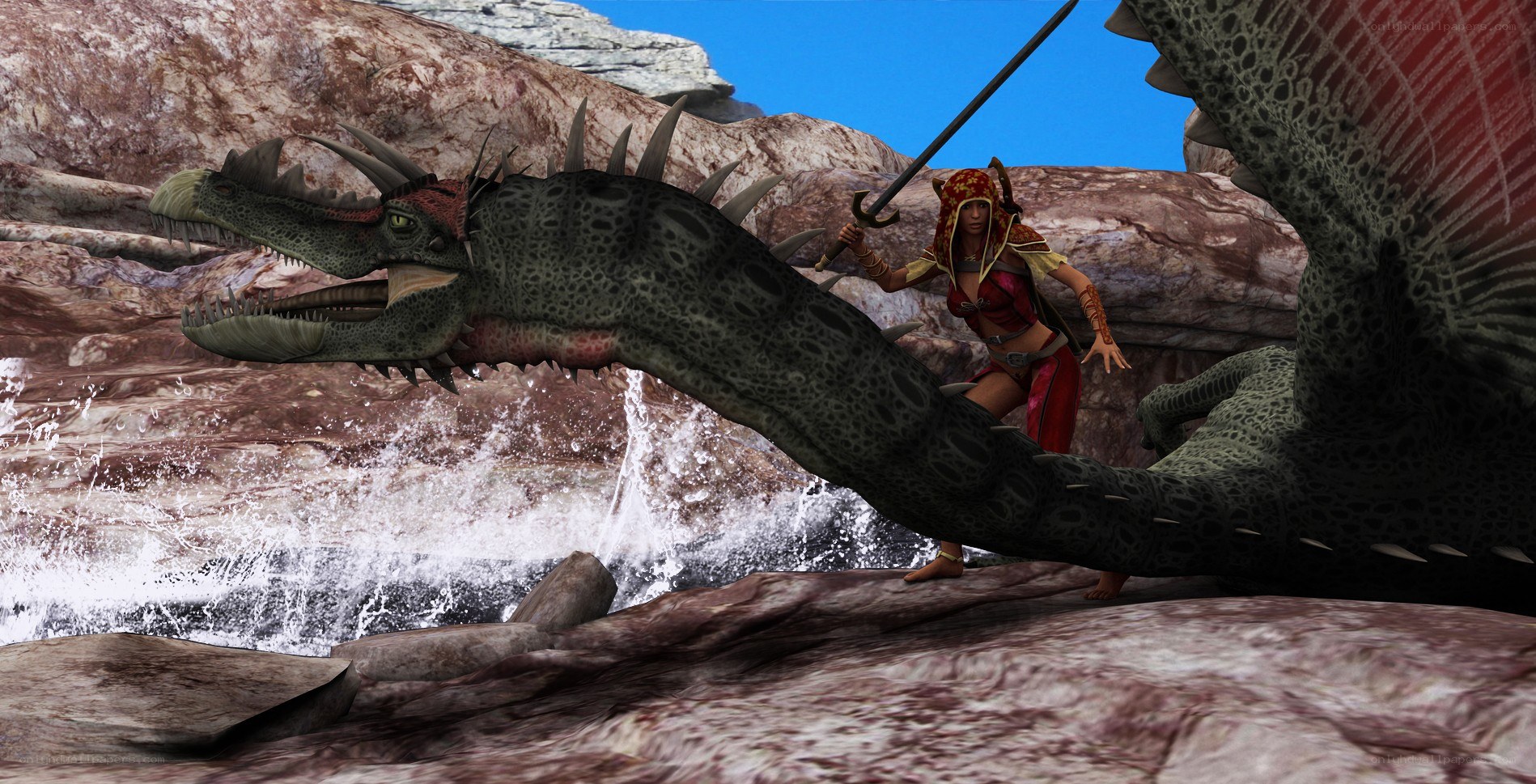 warrior fighting a dragon