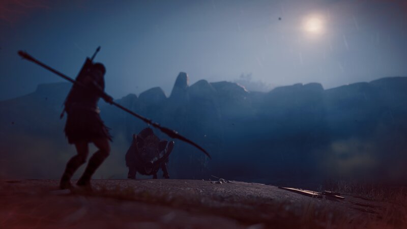 Warrior Fighting Boar — Blue