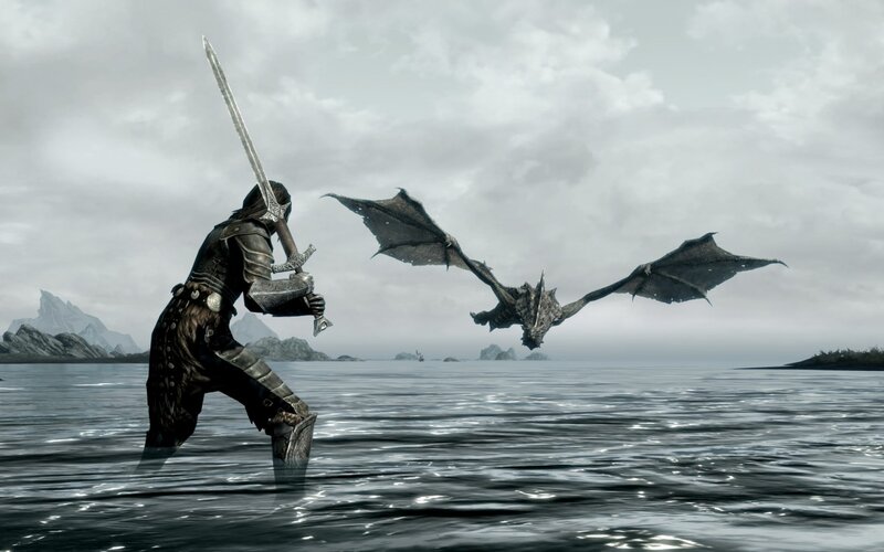 Warrior Fighting Dragon — Gray