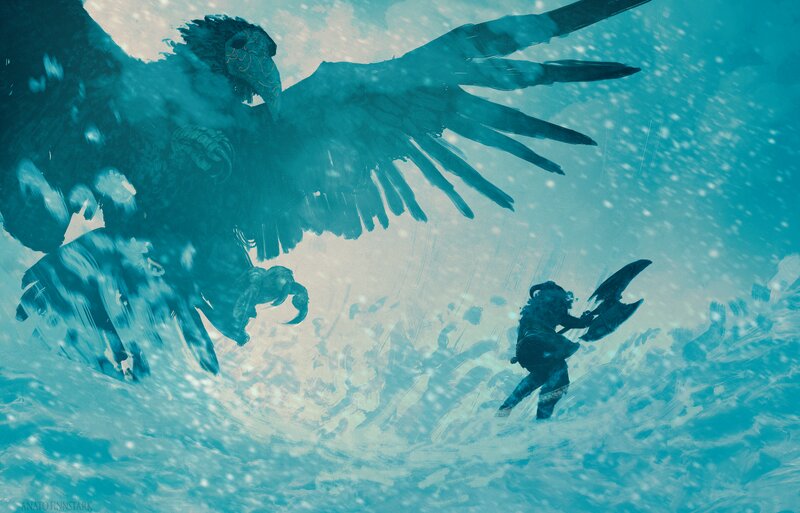 Warrior Fighting Giant Bird