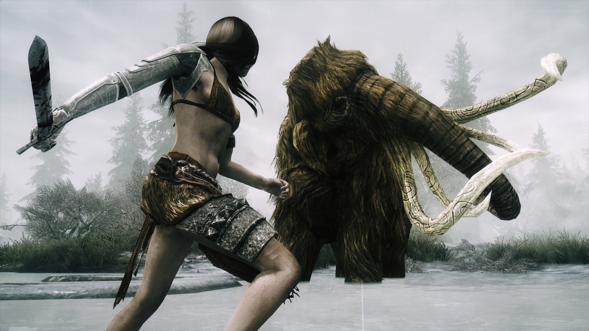 warrior fighting mammoth
