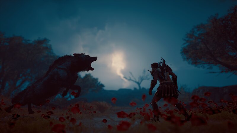 Warrior Fighting Wolf — Blue