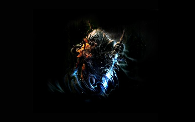 Warrior Holding a Glowing Sword — Black