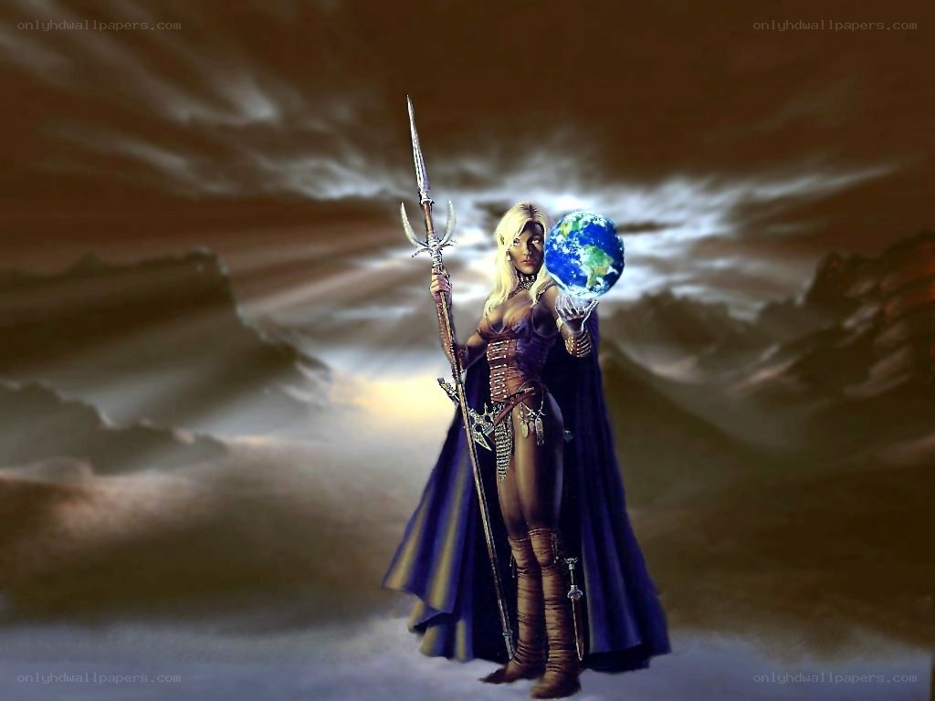 Warrior holding globe and spear