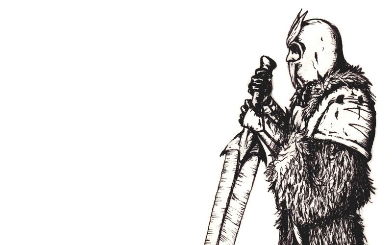 Warrior Holding Sword — Black, Dramatic