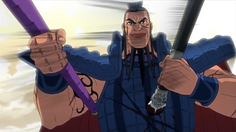 Warrior Holding Two Swords — Blue