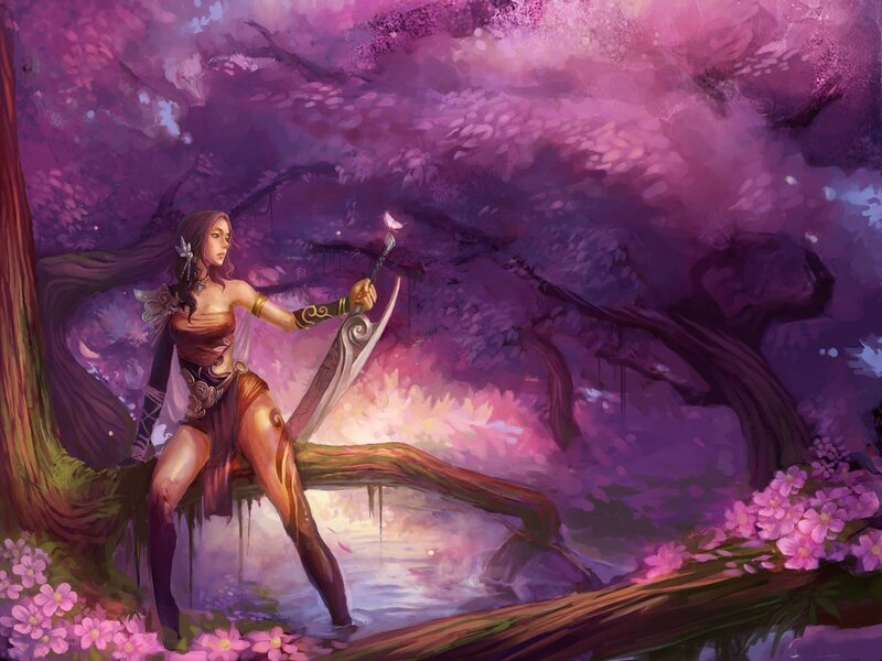 Warrior in a cherry blossom forest