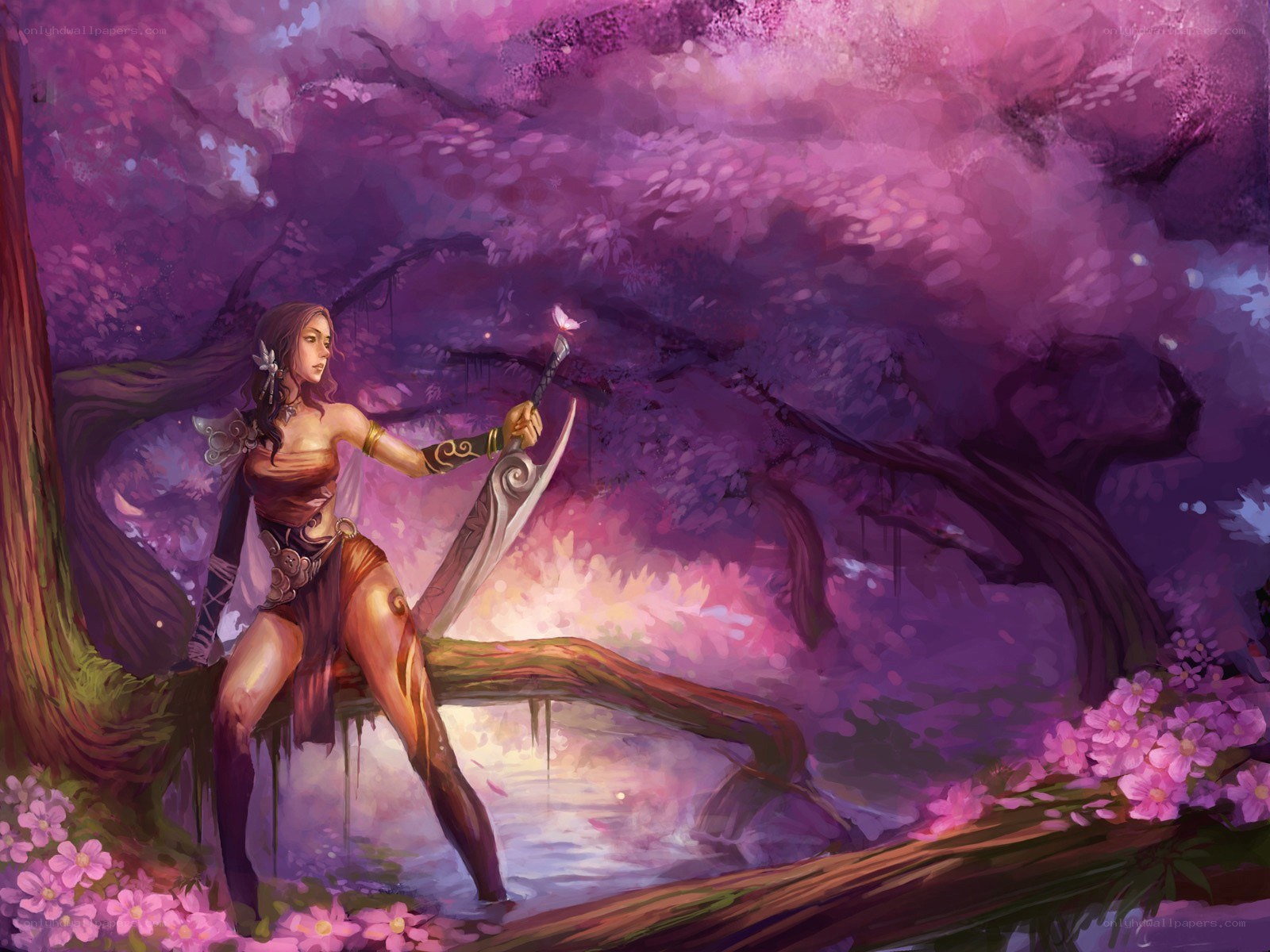 Warrior in a cherry blossom forest