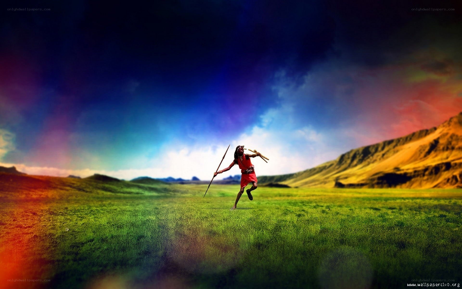 Warrior in a colorful landscape