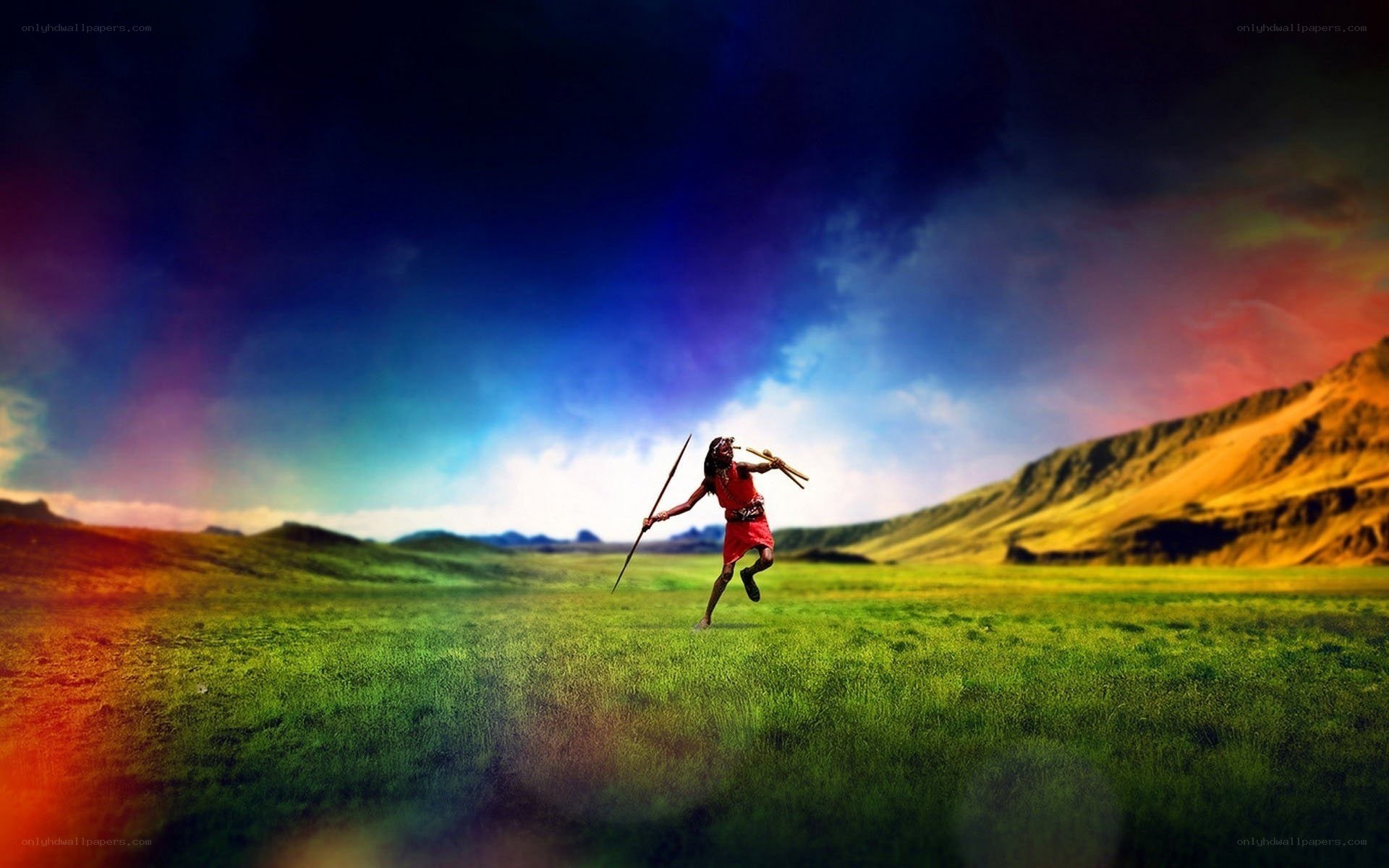 Warrior in a colorful landscape