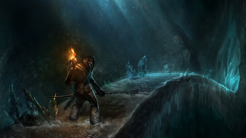 Warrior in a dark cave
