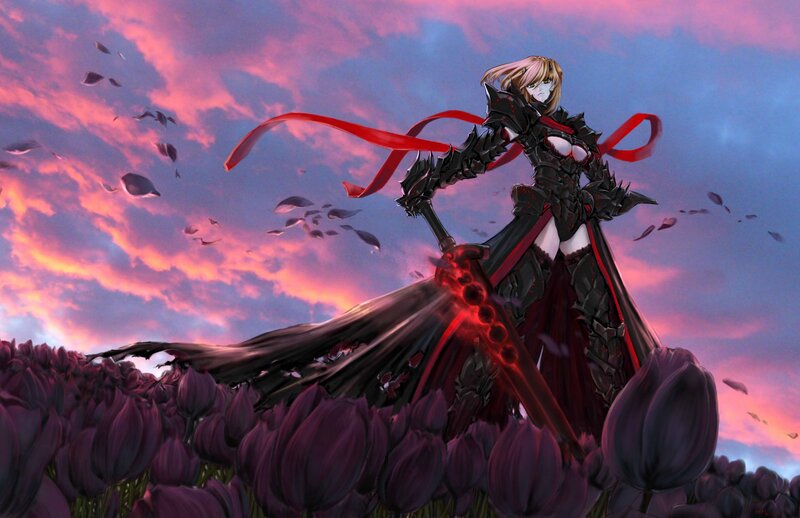 warrior in a field of tulips