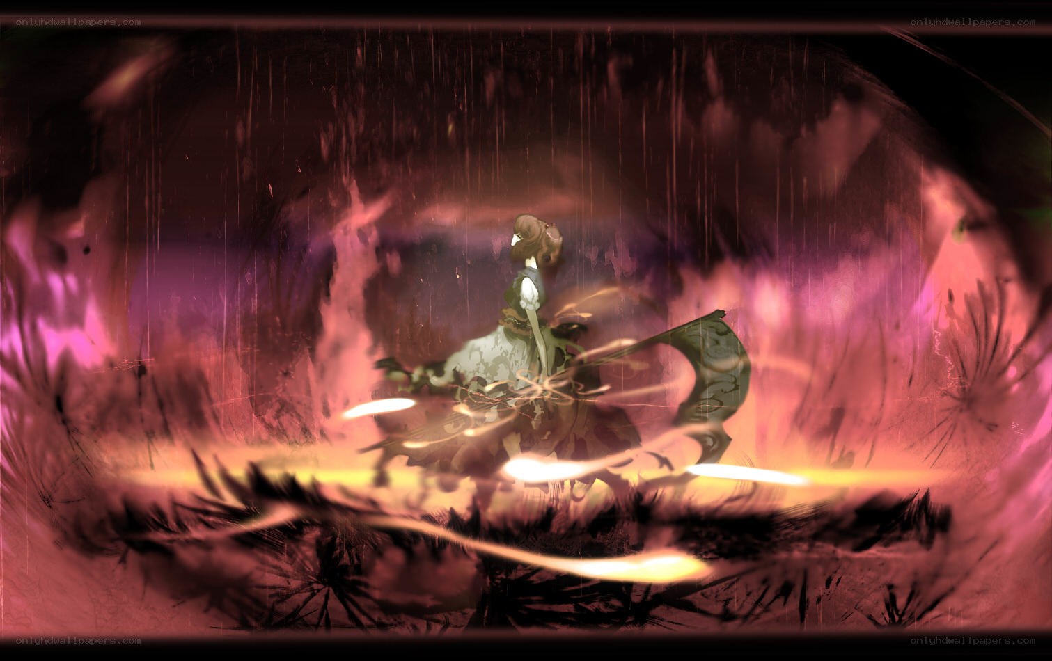 warrior in a fiery tunnel