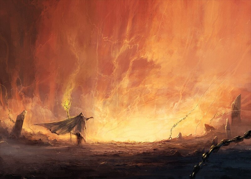 Warrior in a fiery wasteland