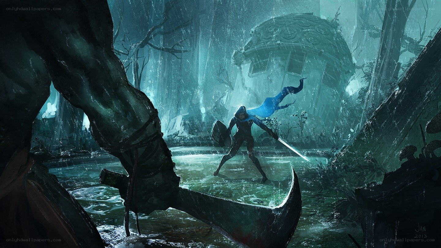 Warrior in a flooded ruin