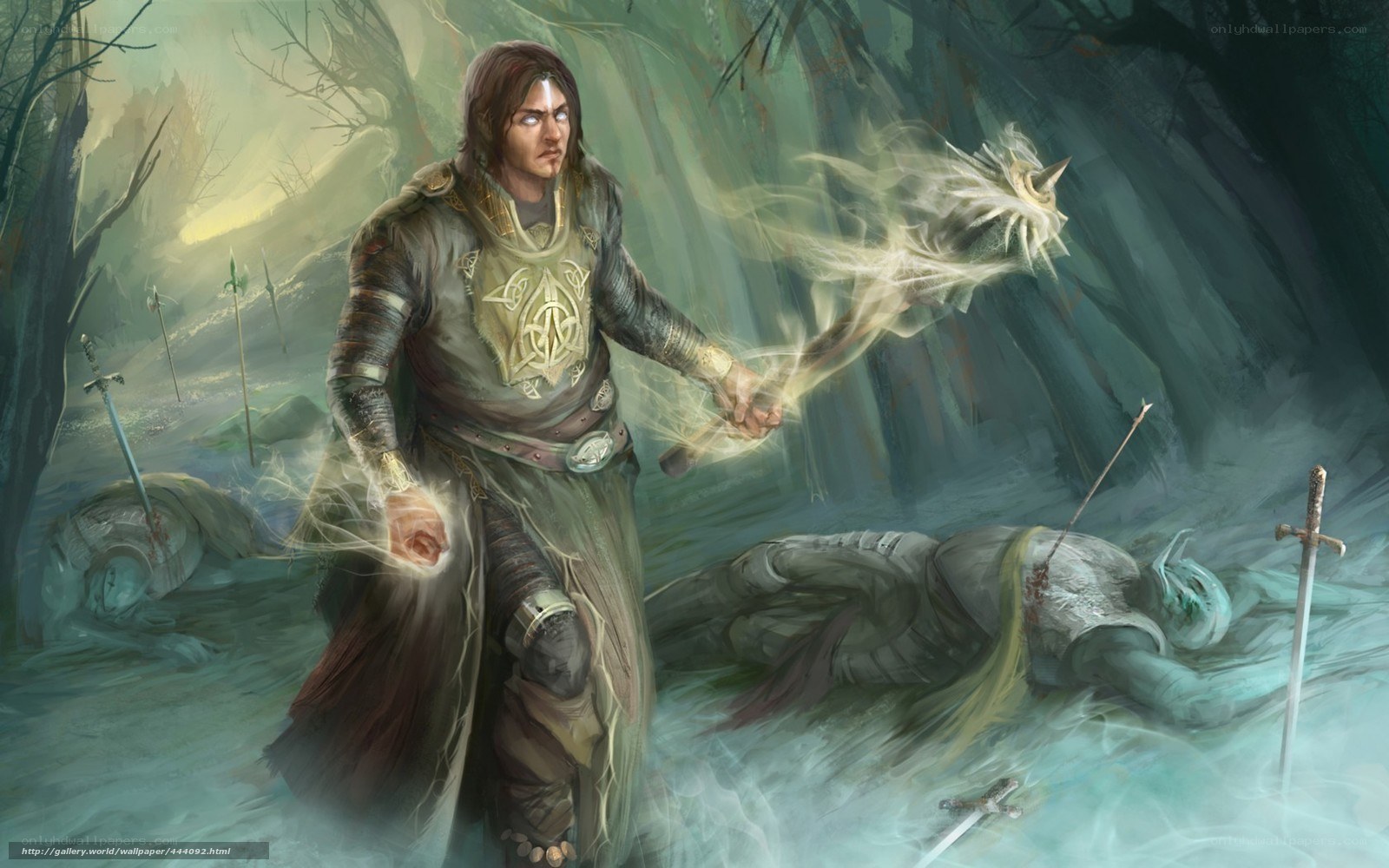 Warrior in a forest battle