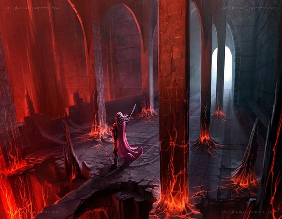 Warrior in a lava-filled dungeon