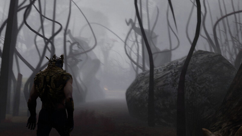 warrior in a misty forest