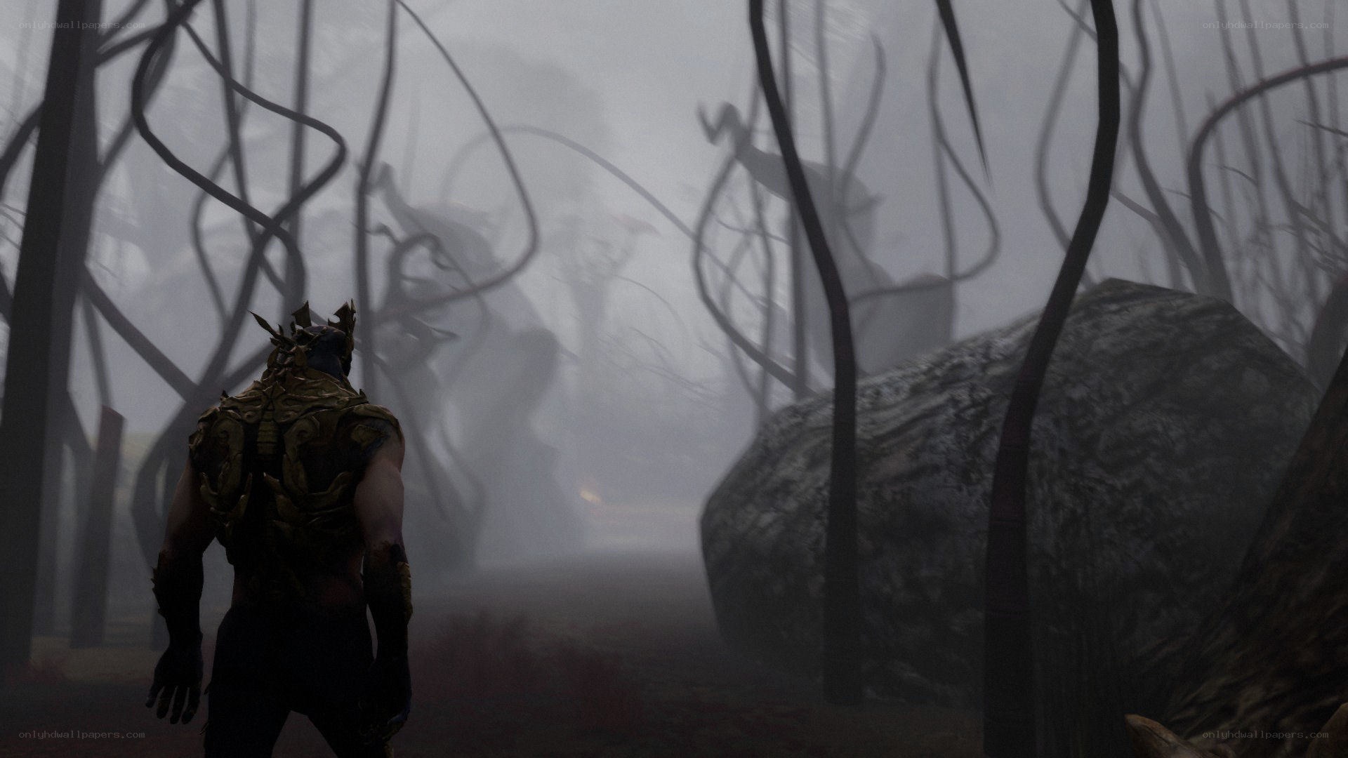 warrior in a misty forest