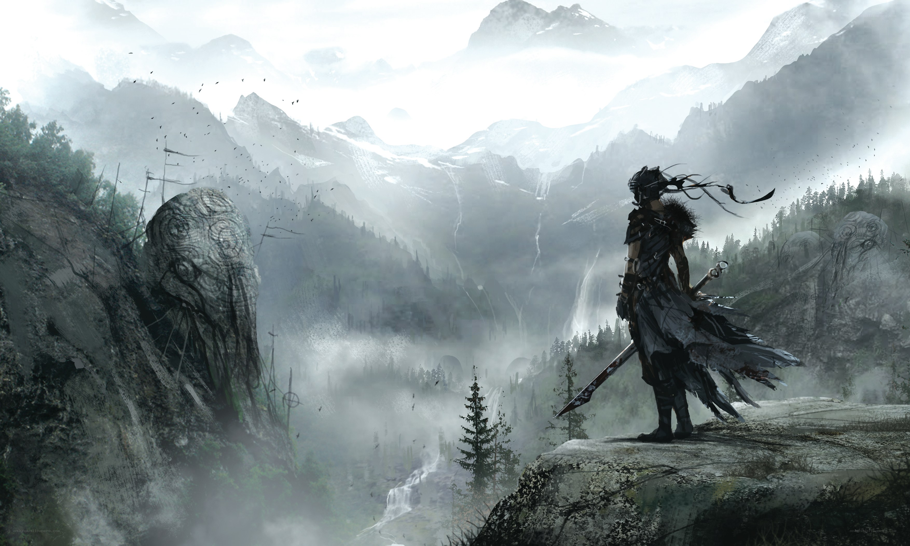 Warrior in a misty valley
