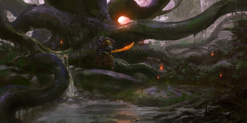 Warrior in a mystical forest