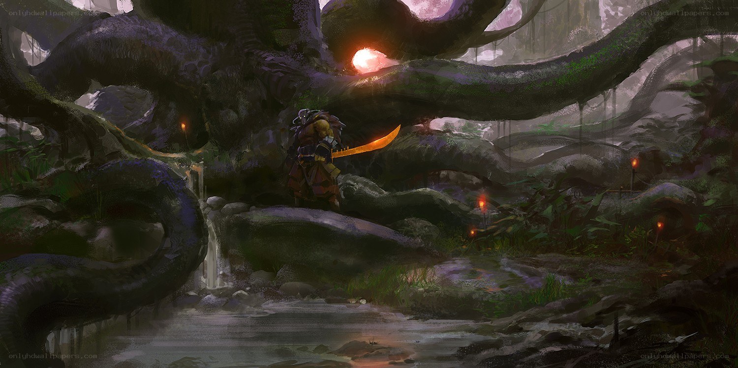 Warrior in a mystical forest