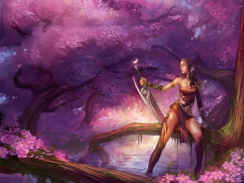 warrior in a purple forest